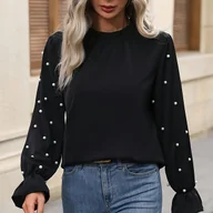 Koszule damskie - TEMU Bluzka Damska Elegancka - Koszula z Długim Rękawem i Rozkloszowanymi Rękawami, Nieprześwitujący Materiał na Formalne i Codzienne Stroje - - miniaturka - grafika 1