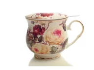 Kubki - Marco Polo SJ Kubek Porcelanowy Z Zaparzaczem I Pokrywką Kremowa Róża Baryłka Biały 480 Ml - miniaturka - grafika 1