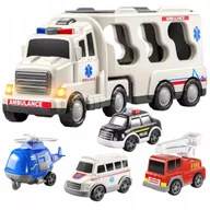 Zabawki zdalnie sterowane - Zestaw laweta autka ambulans straż tir policja dźwięk światło SX600-21A - miniaturka - grafika 1