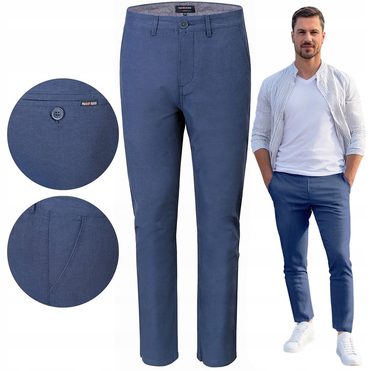 SPODNIE Męskie CHINOSY Bawełniane GRANATOWE Slim Fit W40/L32 Pako Jeans
