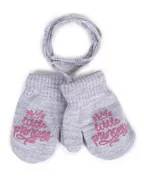 Rękawiczki dla dzieci - Rękawiczki Dziewczęce Jednopalczaste Ze Sznurkiem Szare Z Napisem 14 Cm - miniaturka - grafika 1