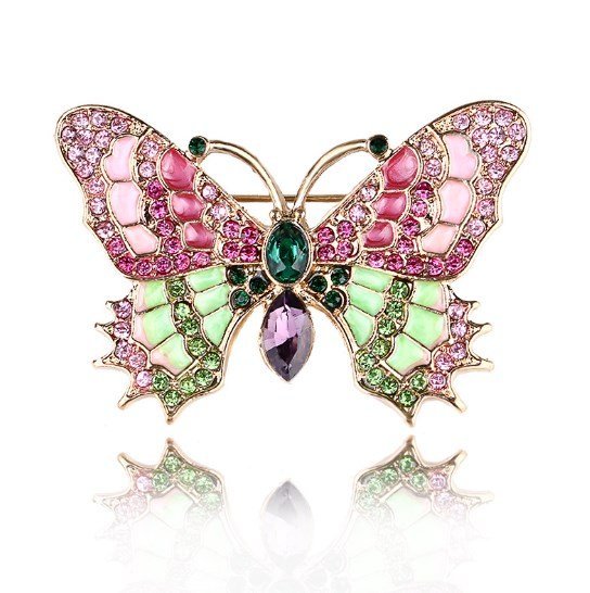 Broszka ozdobna kryształki motyl różowy