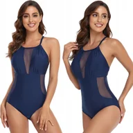 Stroje kąpielowe - Strój Kąpielowy Jednoczęściowy Z Siatką Granatowy Xl - miniaturka - grafika 1