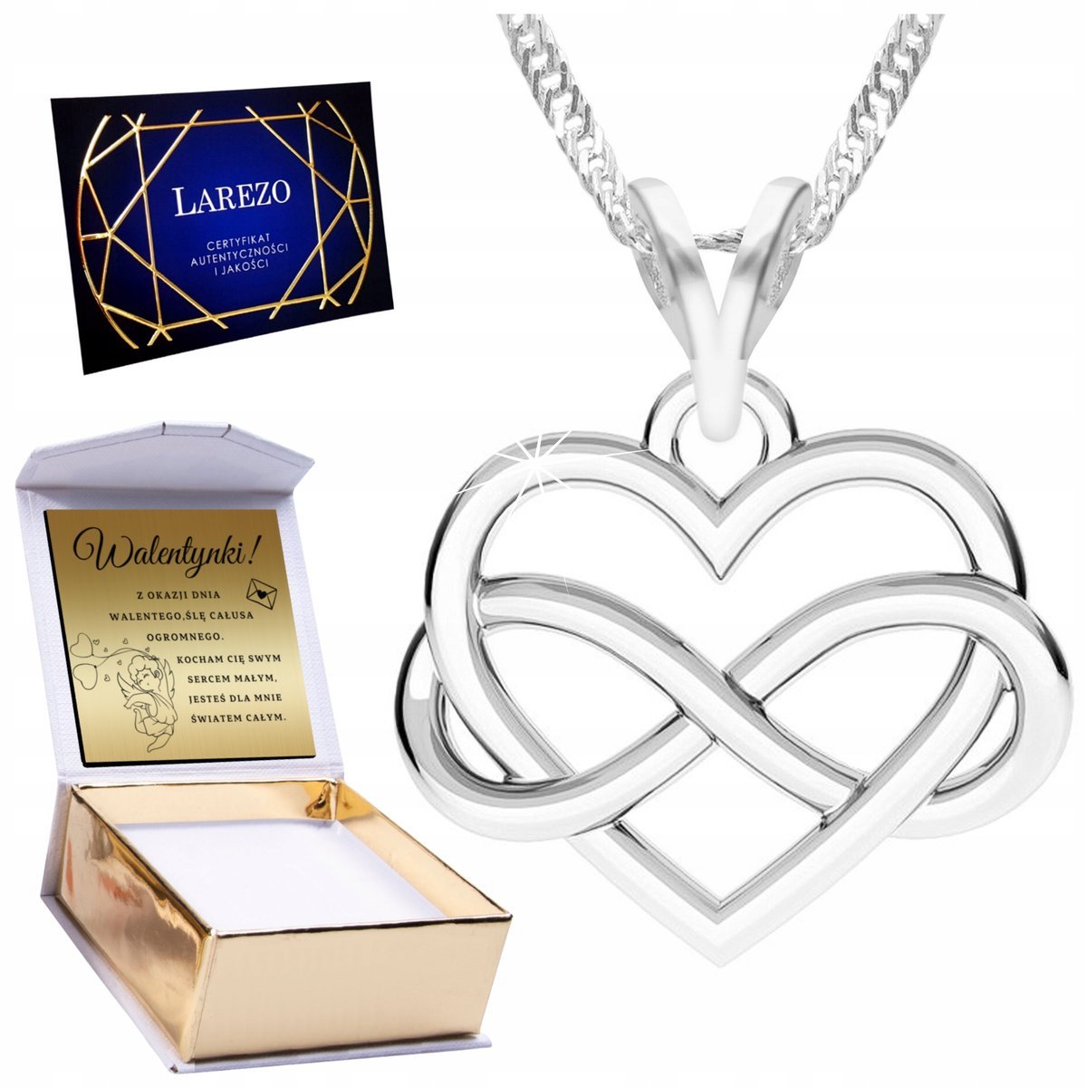 Naszyjnik + GRAWER z Nieskończonością Serce Znak Nieskończoności SREBRO 925