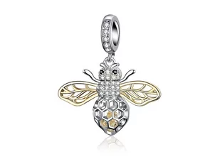 Rodowany pozłacany srebrny wiszący charms do pandora pracowita pszczoła pszczółka bee cyrkonie srebro 925 BEAD5 - Charmsy - miniaturka - grafika 1