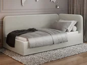 Łóżka dla dzieci i młodzieży - Tapczan jednoosobowy tapicerowany 90x200 z pojemnikiem ze stelażem Colet 24 Beżowy Leo - miniaturka - grafika 1