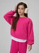Bluzy dla dziewczynek - 4F Bluza dresowa regular bez kaptura dziewczęca - różowa 158 (12-13 lat) - miniaturka - grafika 1