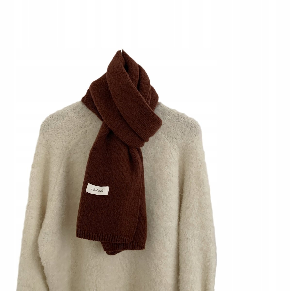 elegancki damski SZAL na zimę ciepły SZALIK miękki przyjemny 160x22 brązowy