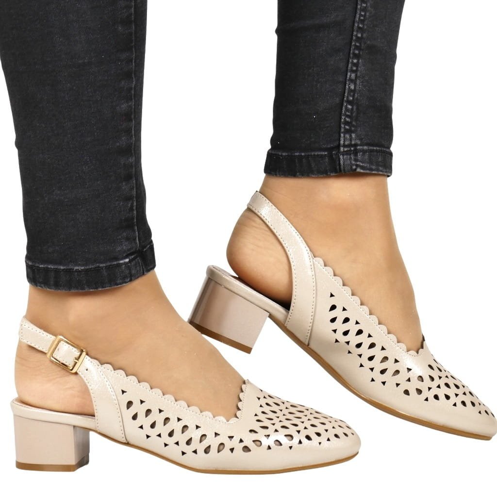 Czółenka Bez Pięty Półbuty Na Niskimobcasie Potocki 12579 Beżowe