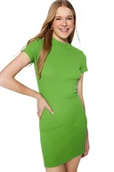 Sukienki - Trendyol Damska sukienka z dzianiny Mini Bodycon Slim Fit, zielona, S, ZIELONY, S - miniaturka - grafika 1