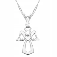 Naszyjniki - Naszyjnik Srebrny Anioł Aniołek Stróż Blaszka z Aniołem Angel SREBRO 925 - miniaturka - grafika 1