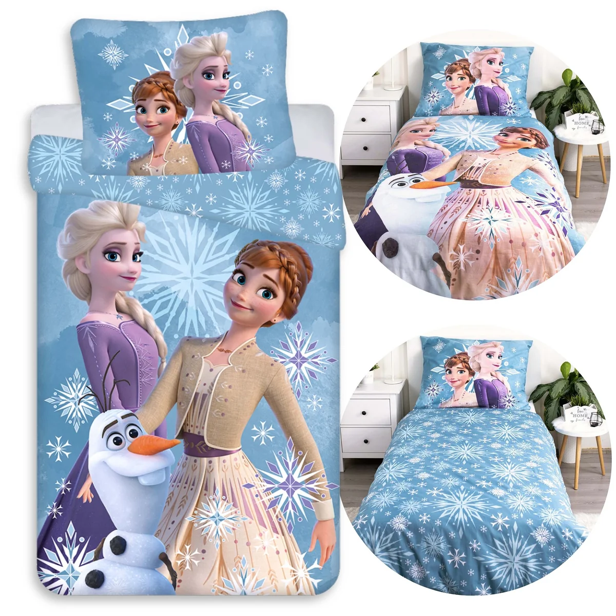 DISNEY Kraina Lodu Niebieska, DWUSTRONNA, bawełniana pościel dziecięca na zamek, 100% BAWEŁNA 140x200cm+70x90cm OEKO-TEX