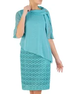 Sukienki - Elegancki komplet damski, miętowa sukienka z szyfonową bluzką 28553 - ModBiS - miniaturka - grafika 1