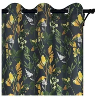 Zasłony - Voppi Zasłona gotowa na przelotkach 140 x 240 cm ciemna zasłona półzaciemniająca z liściastym wzorem liście kwiaty - miniaturka - grafika 1