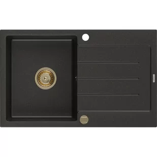Mexen Bruno zlewozmywak granitowy 1-komorowy z ociekaczem 795 x 495 mm, czarny/złoty metalik, syfon złoty - Zlewozmywaki - miniaturka - grafika 1