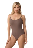 Komplety bielizny - Body damskie z prążkowanej bawełny na ramięczkach TIA kakaowe  L - miniaturka - grafika 1