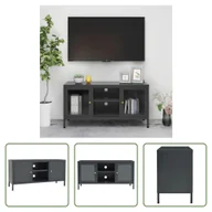 Szafki RTV - Szafka pod telewizor The Living Store antracyt 105x35x52 cm stal i szkło - miniaturka - grafika 1