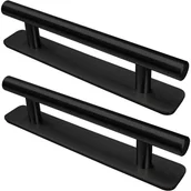 Zawiasy, okucia i inne akcesoria - Zestaw 2 czarnych, samoprzylepnych uchwytów meblowych ze stali nierdzewnej (12,8 x 2,5 x 3,5 cm) – nie wymaga wiercenia - miniaturka - grafika 1