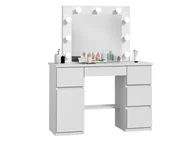 Szafki łazienkowe - Meblowa1 toaletka z lustrem do makijażu, Hollywoodzkie lustro, OLIVIA 9 żarówek LED, 5 szuflad, zamykana szafka, kolor biały, nowoczesny styl, - miniaturka - grafika 1