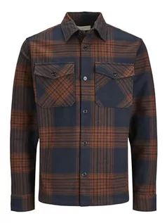 Koszule męskie - JACK & JONES Męska koszula Jprroy Check Overshirt L/S Sn na czas wolny, Cambridge Brown/Checks: comfort Fit, L - grafika 1