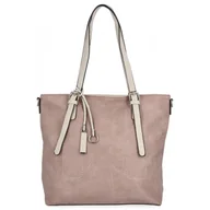 Torebki damskie - Uniwersalna Torebka Damska XL Shopper Bag firmy Hernan HB0213-1 Pudrowy Róż/Beżowa - miniaturka - grafika 1