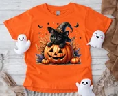 Koszulki dla dziewczynek - Koszulka z dynią - kolor pomarańczowy wzór kotdynia16 - miniaturka - grafika 1