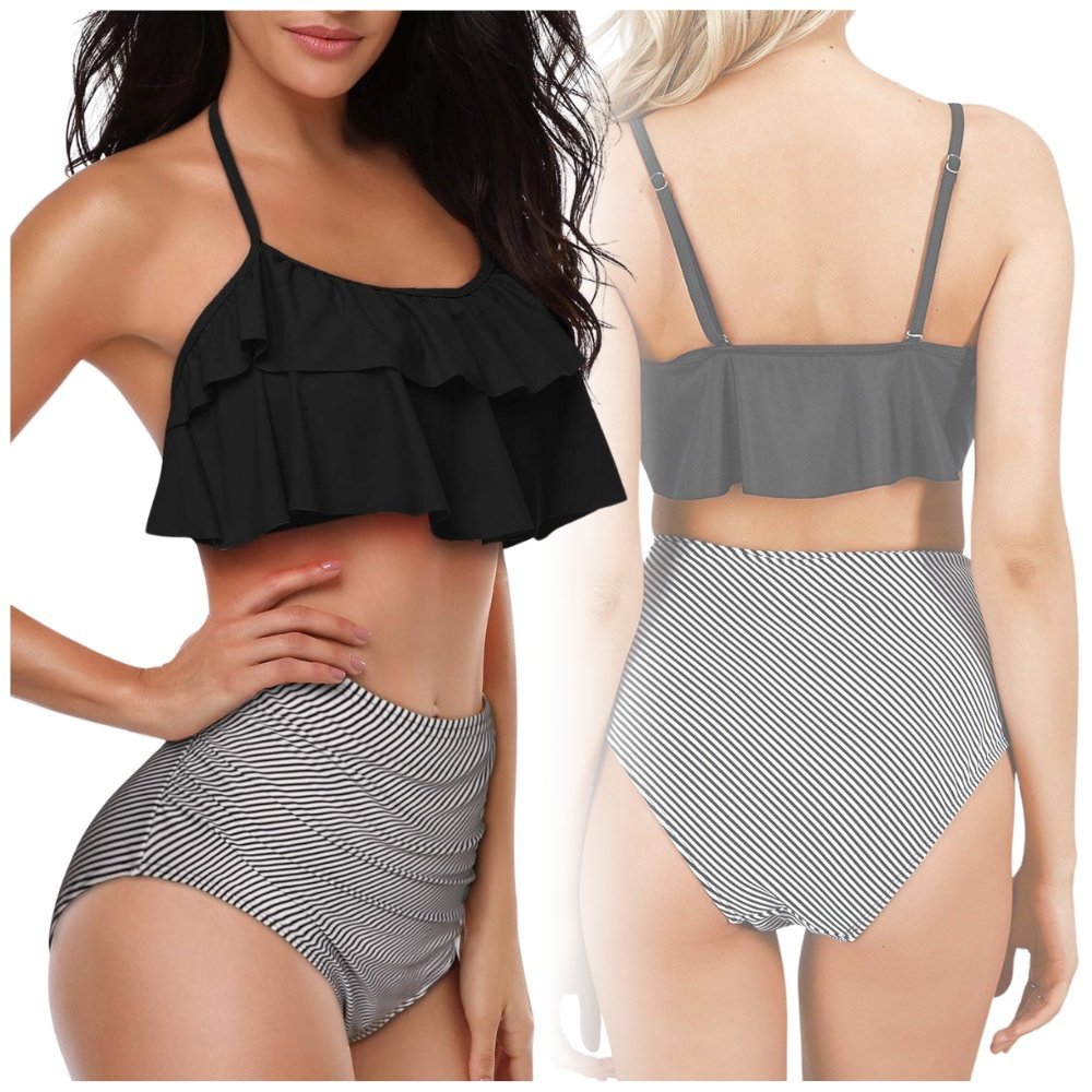 Strój Kąpielowy Dwuczęściowy Bikini, Wysoki Stan W Paski, Rozmiar M