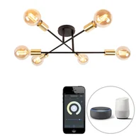 Oprawy, klosze i abażury - QAZQA Inteligentna lampa sufitowa czarna ze złotymi 6 lampami  w tym Wifi G95 - Sydney Bondi - miniaturka - grafika 1