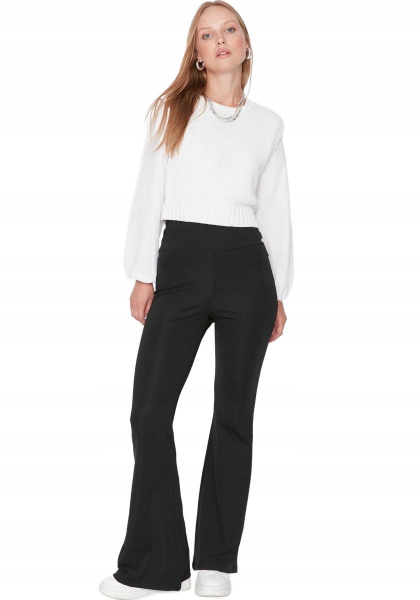 TRENDYOL CZARNE SPODNIE CASUAL PROSTE WYSOKI STAN XL 6BA