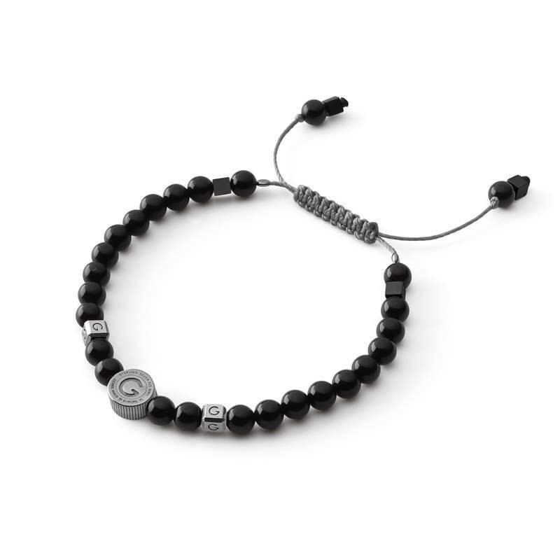 Męska Bransoletka Z Gładkim Czarnym Spinelem, Srebro 925 Rutenowane