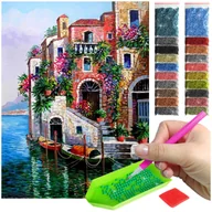Malowanie po numerach - Haft Diamentowy ARTULIO, Obraz DIY 5D, Diamond Painting, Mozaika Diamentowa 30X40cm (Nadmorskie miasteczko) + Zestaw Akcesoriów - miniaturka - grafika 1