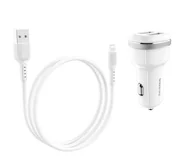 Ładowarki samochodowe - Borofone Ładowarka  Borofone ładowarka samochodowa 2x USB kabel Lightning w zestawie biały BFO-BZ13-L-W - miniaturka - grafika 1