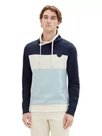 Bluzy męskie - Męska bluza z kapturem TOM TAILOR z blokami kolorów, 33825-zgaszony miętowy beżowy pasek iniekcyjny, XXL - miniaturka - grafika 1
