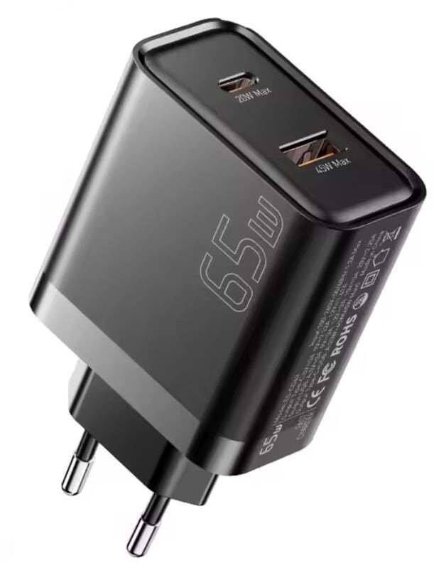 Ładowarka sieciowa szybka ESSAGER 65W GaN, USB-C, USB-A - PD3.0/QC4.0