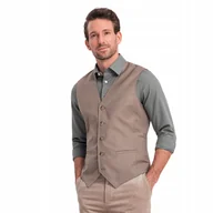 Kamizelki męskie - Kamizelka męska garniturowa bez klap beżowa V2 OM-BLZV-0112 M - miniaturka - grafika 1