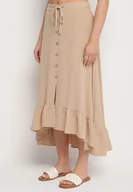 Spódnice - Beżowa Asymetryczna Spódnica z Falbanami i Ozdobnymi Guzikami Marolana - miniaturka - grafika 1