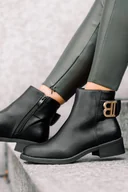 Botki damskie - Czarne botki damskie na niskim klocku złota ozdoba na cholewce Casu D24WX6-B-36 - miniaturka - grafika 1