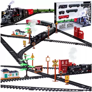 Kolejka elektryczna, ogromny zestaw, stacja kolejowa, tor, pociąg, dymiąca lokomotywa, 700 cm. - Kolejki i akcesoria - miniaturka - grafika 1