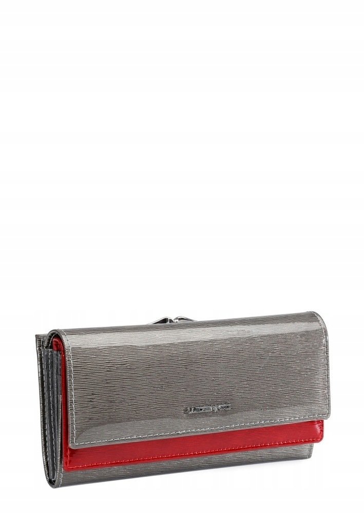 Lakierowany Portfel damski Skóra Naturalna LUIGISANTO Szary Pojemny
