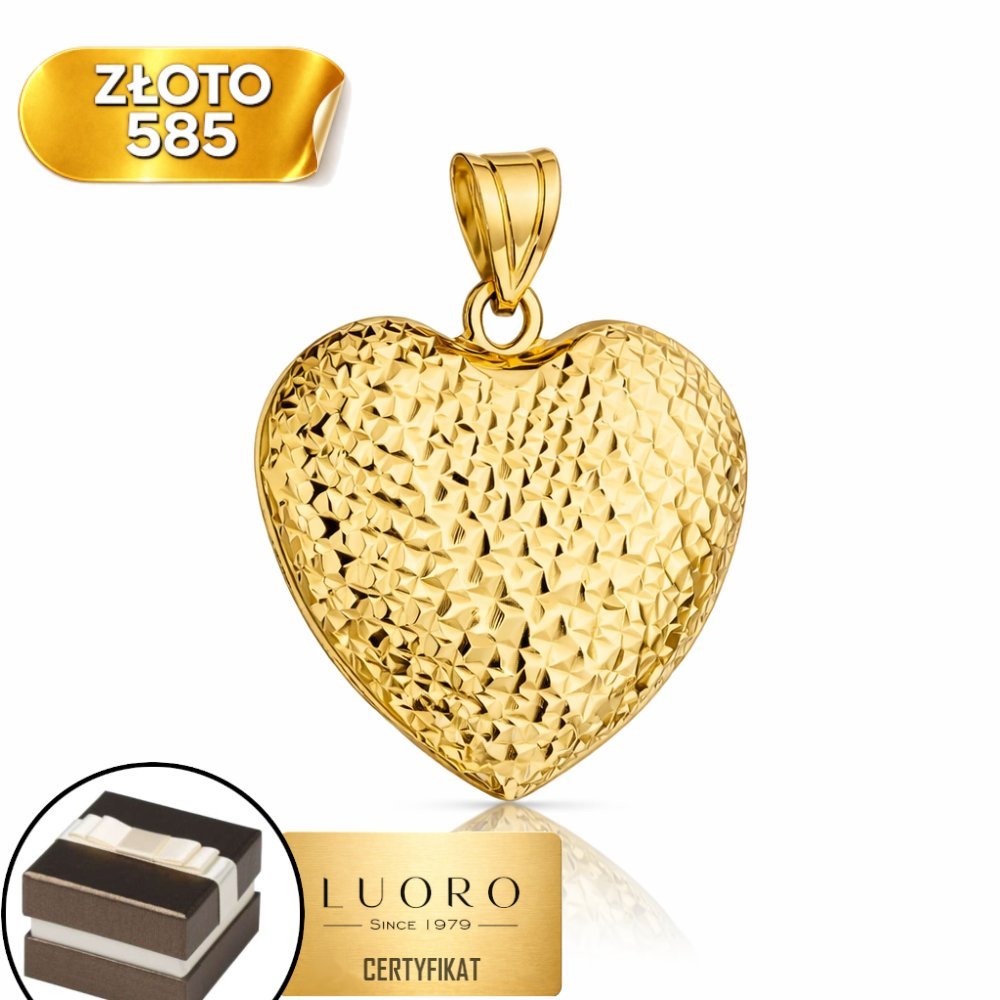 ZAWIESZKA ZŁOTA 585 14K SERCE DIAMENTOWANE 2,65 CM ELEGANCKA PREZENT