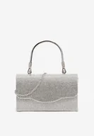 Torebki damskie - Srebrna Torebka na Ramię z Metalową Rączką Zapinana na Magnes Ozdobiona Cyrkoniami Lulagia - miniaturka - grafika 1