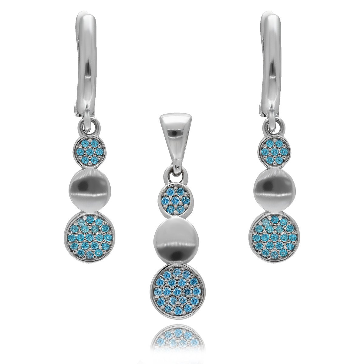Srebrny Zestaw Biżuterii Z Niebieskimi Cyrkoniami Kółka P.925