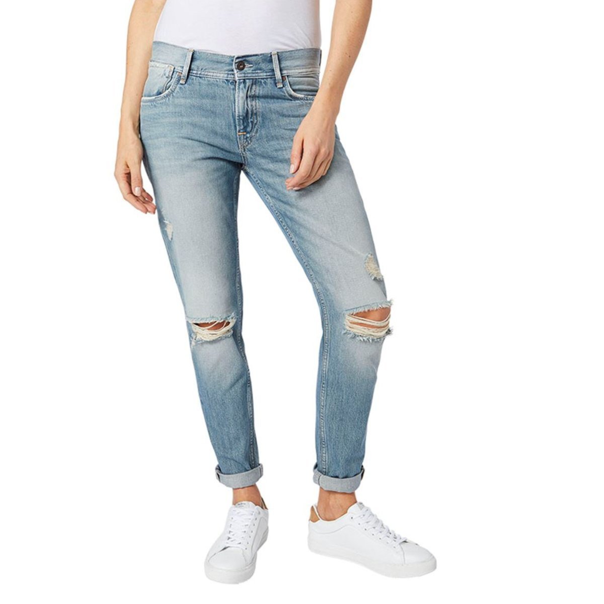 Spodnie damskie Pepe Jeans Joey jeansowe boyfriend x dziurami-W26
