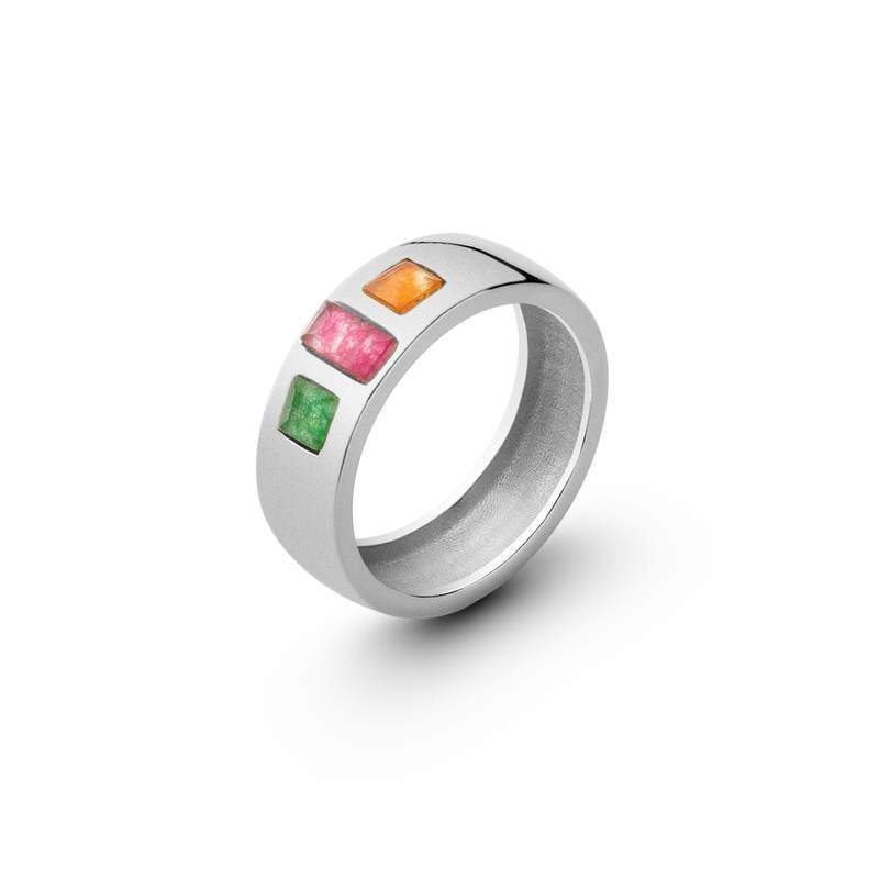 Pierścionek obrączka z kolorowymi kamieniami półszlachetnymi : ROZMIAR PIERŚCIONKA - 13UK:N Φ16,67 MM, Srebro - kolor pokrycia - Pokrycie platyną