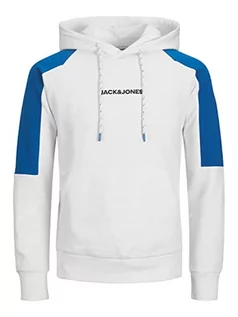 Bluzy męskie - JACK & JONES Męska bluza JJGLOBUS z kapturem, biała, L, biały, L - grafika 1