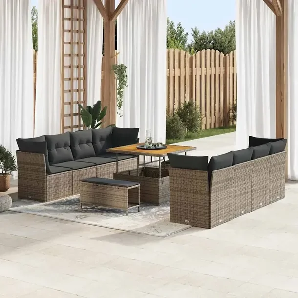 Zestaw Sof Ogrodowych dla 4 Osób, Modularny, Szary Rattan, Odporny на Po