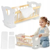 Akcesoria dla lalek - DREWNIANE ŁÓŻECZKO DLA LALKI DUŻA KOŁYSKA POŚCIEL KOŁDERKA KINDERPLAY - miniaturka - grafika 1