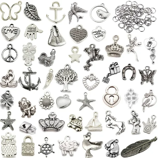 Zawieszki CHARMS mix METAL + ogniwa ZESTAW 100 el.