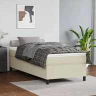 Łóżka - Lumarko Łóżko kontynentalne z materacem, kremowe, ekoskóra 90x200 cm - miniaturka - grafika 1