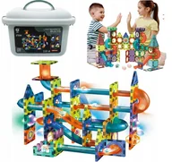 Klocki - KLOCKI MAGNETYCZNE KONSTRUKCYJNE ŚWIECĄCY TOR 110el 3D MAGNETIC + KUFEREK - miniaturka - grafika 1